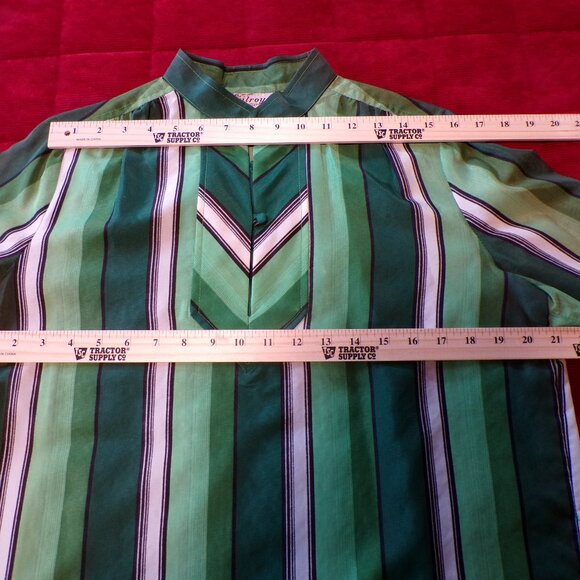WILROY TRAVELLER Women's Retro 1970/1980 Style Satin Green & White Striped Shirt - Picture 5 of 8